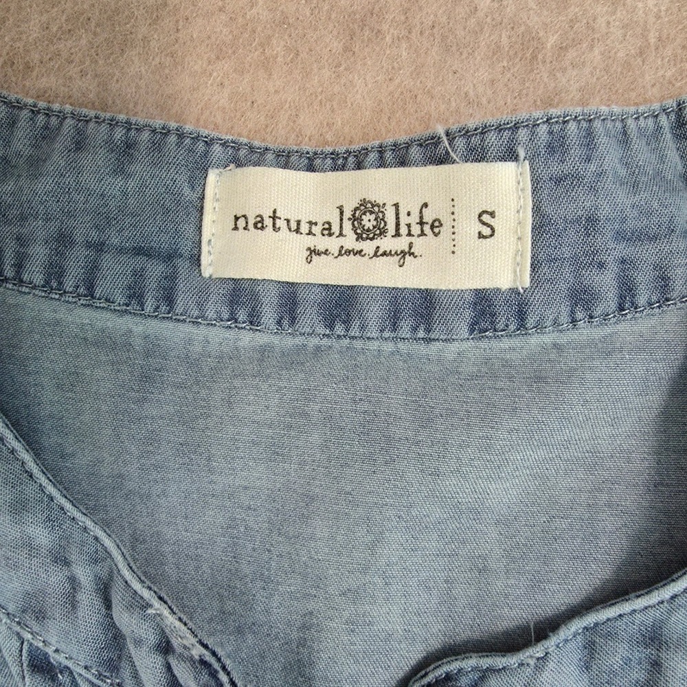 Natural Life Long Sleeve Chambray Cropped Top Sz S Pintuck Boxy Oversized Boho - Picture 7 of 10